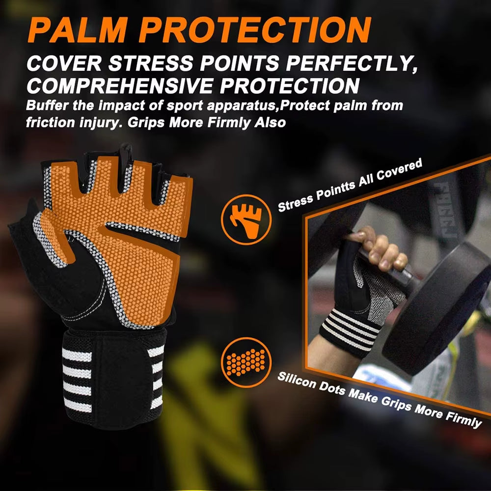 Workout Gloves for Men Women Exercise Weight Lifting Gloves Wrist Wraps Support Gym Fingerless Grip Right for Dumbbell Cycling
