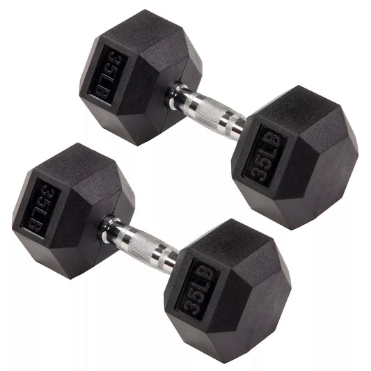 Signature Fitness Hex Dumbbells Non-Slip Free Weights Full Body Strength Training Home Gym Workout Equipment Set
