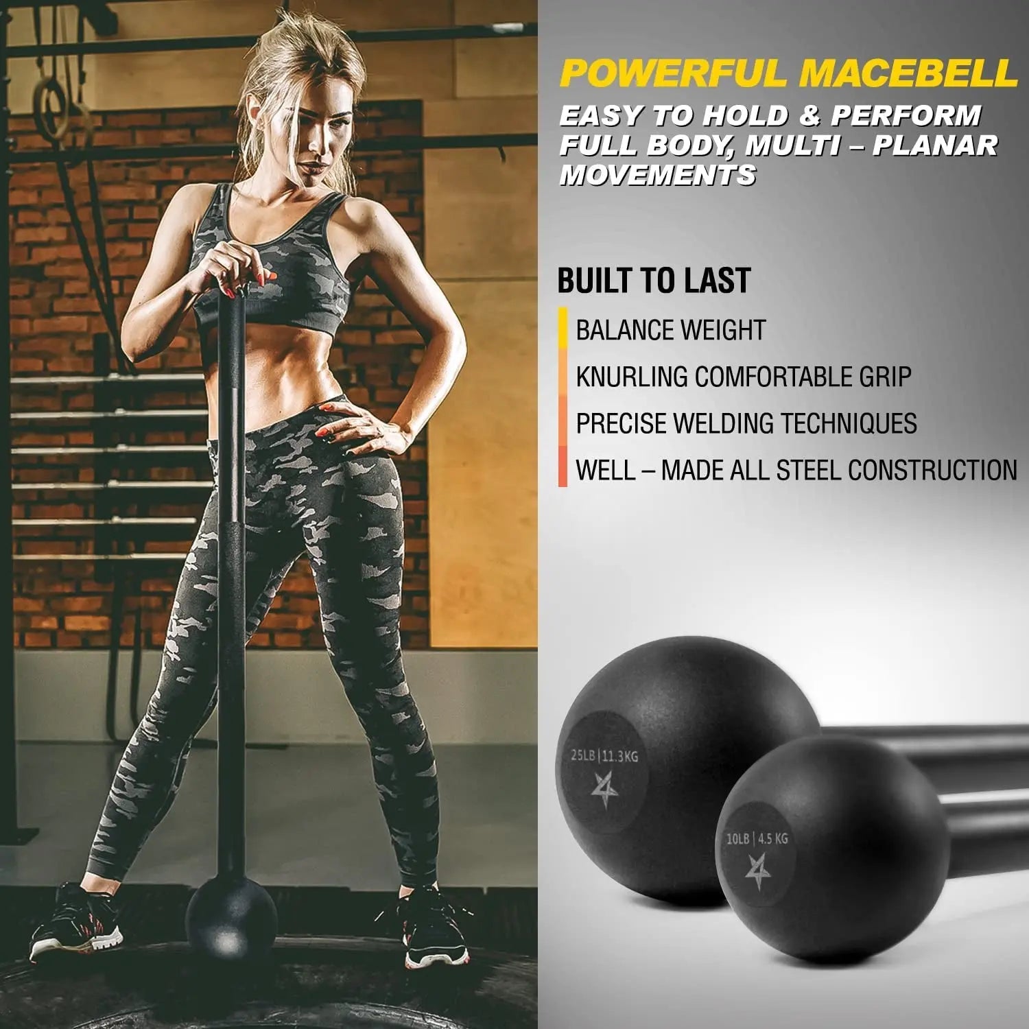 Steel Mace Bell for Comprehensive Strength Training - Suitable for Full Body Workouts, Muscle Development, Shoulder, Grip, and Forearm Exercises - Available in Weights of 5, 7, 10, 15, 20, 25, and 30 LB for Both Men and Women