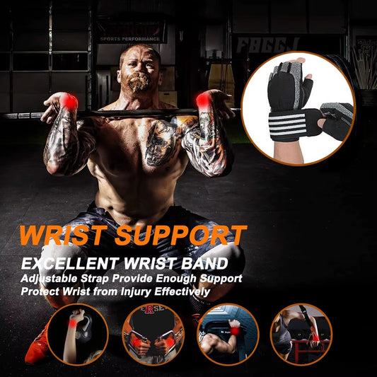 Workout Gloves for Men Women Exercise Weight Lifting Gloves Wrist Wraps Support Gym Fingerless Grip Right for Dumbbell Cycling