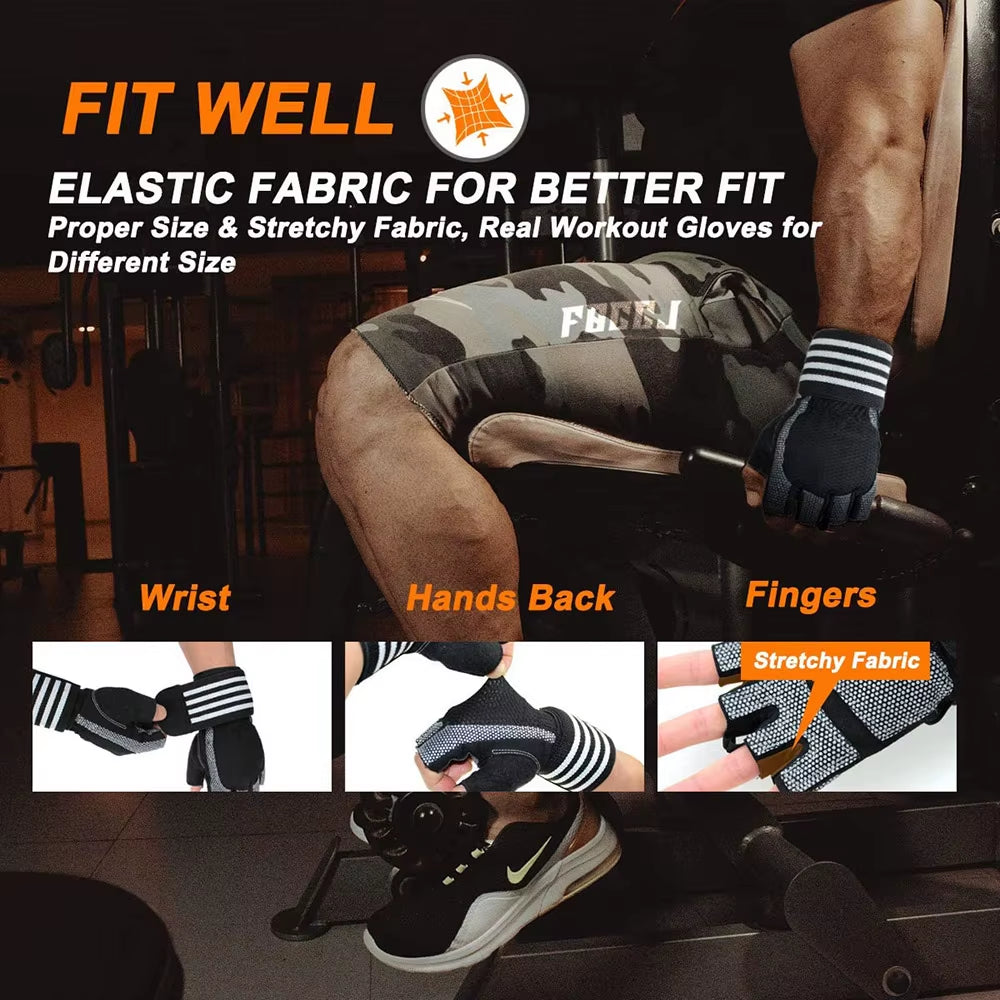 Workout Gloves for Men Women Exercise Weight Lifting Gloves Wrist Wraps Support Gym Fingerless Grip Right for Dumbbell Cycling