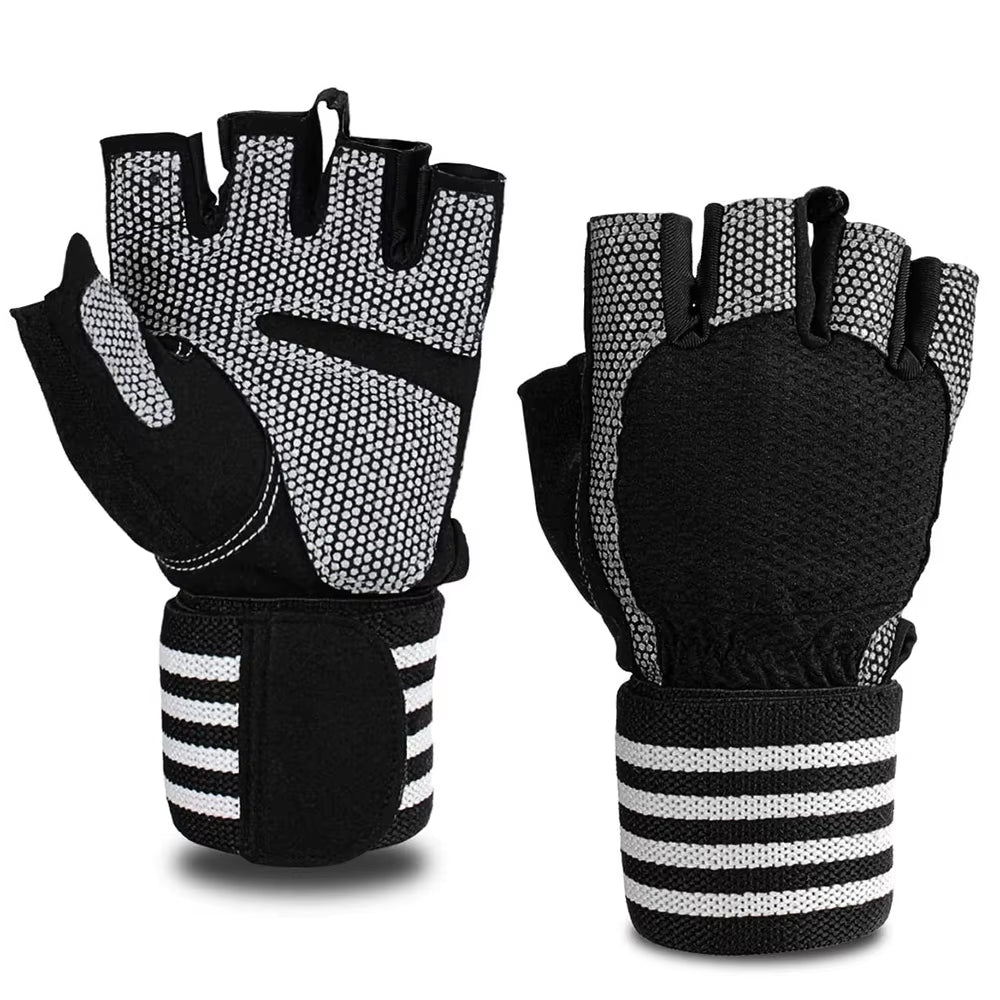 Workout Gloves for Men Women Exercise Weight Lifting Gloves Wrist Wraps Support Gym Fingerless Grip Right for Dumbbell Cycling